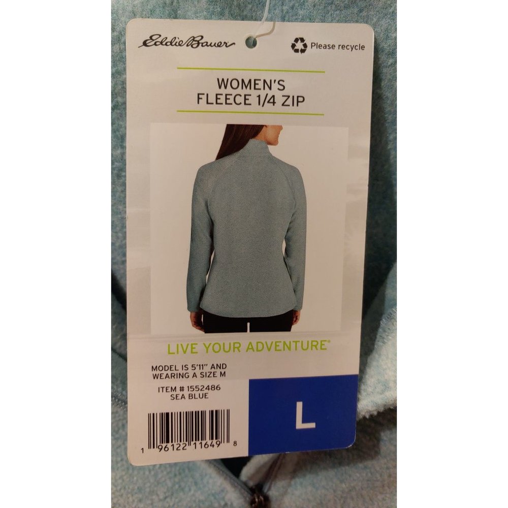 Eddie Bauer Womens Mock Neck Fleece Quarter Zip Pullover--Sea Blue - Picture 7 of 8